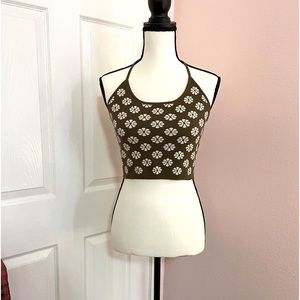 Flower crop top, size M, brown and white